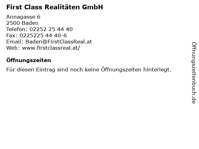 First Class Realitäten GmbH in Baden: Adresse und Öffnungszeiten