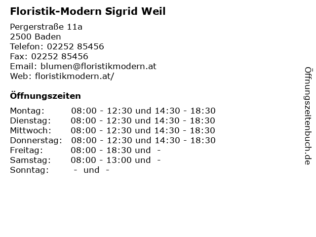 Floristik-Modern Sigrid Weil in Baden: Adresse und Öffnungszeiten