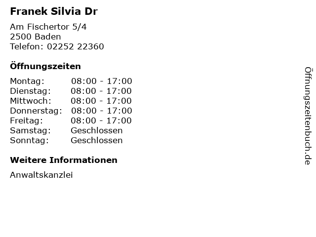 Franek Silvia Dr in Baden: Adresse und Öffnungszeiten