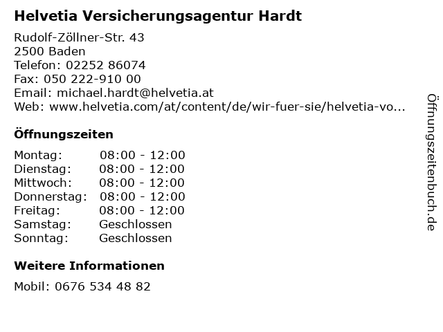 Helvetia Versicherungsagentur Hardt in Baden: Adresse und Öffnungszeiten