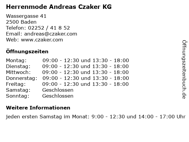 Herrenmode Andreas Czaker KG in Baden: Adresse und Öffnungszeiten