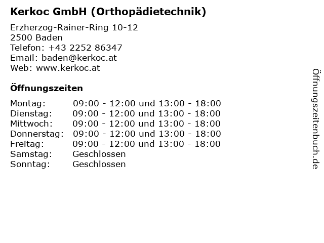 Kerkoc GmbH (Orthopädietechnik) in Baden: Adresse und Öffnungszeiten