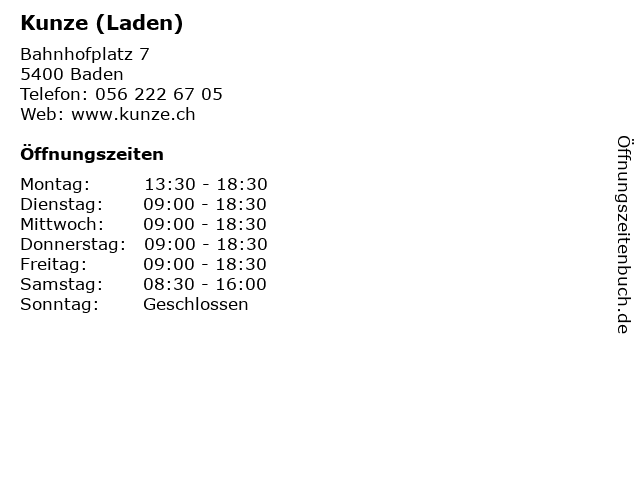 Kunze (Laden) in Baden: Adresse und Öffnungszeiten