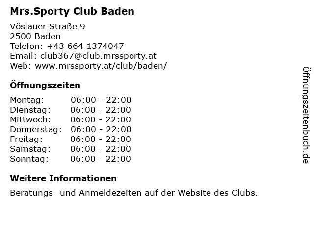 Mrs.Sporty Club Baden in Baden: Adresse und Öffnungszeiten