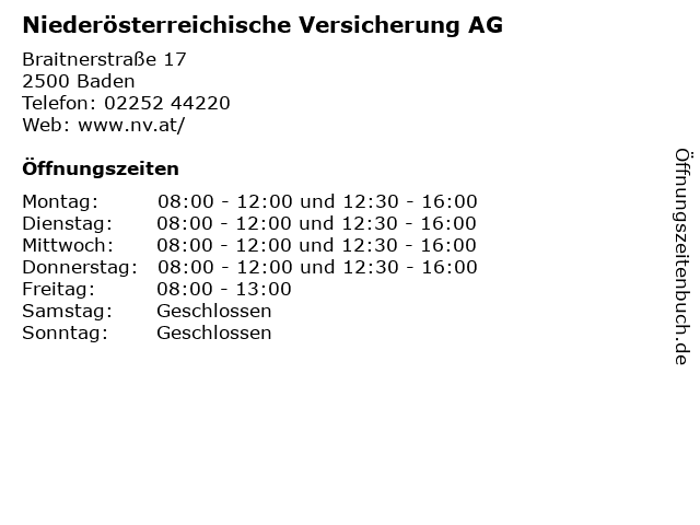 Niederösterreichische Versicherung AG in Baden: Adresse und Öffnungszeiten