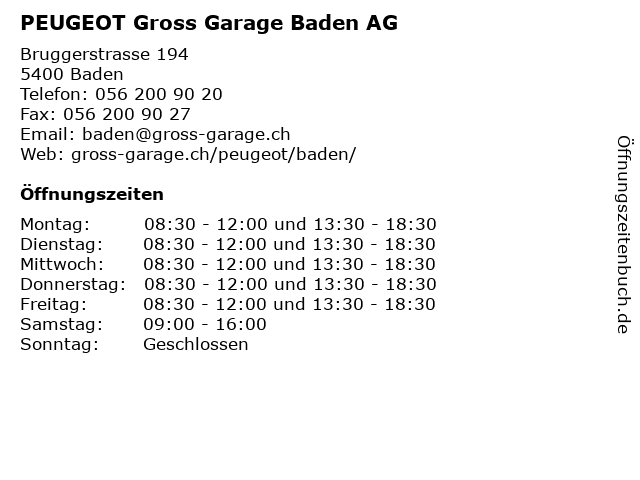 PEUGEOT Gross Garage Baden AG in Baden: Adresse und Öffnungszeiten