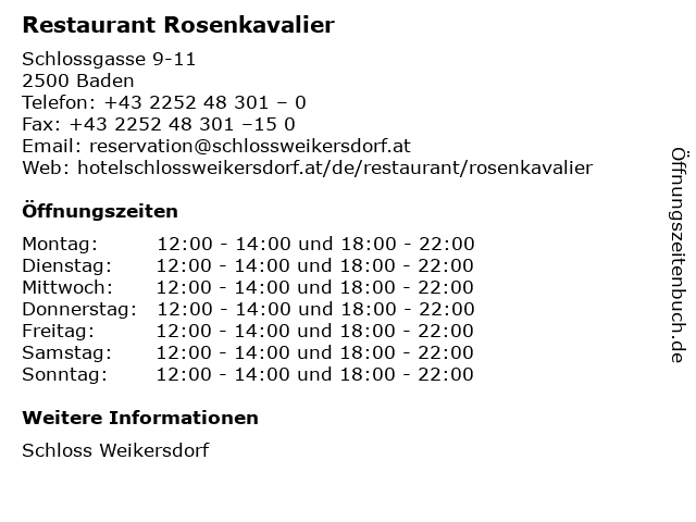 Restaurant Rosenkavalier in Baden: Adresse und Öffnungszeiten