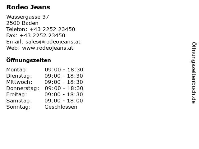 Rodeo Jeans in Baden: Adresse und Öffnungszeiten