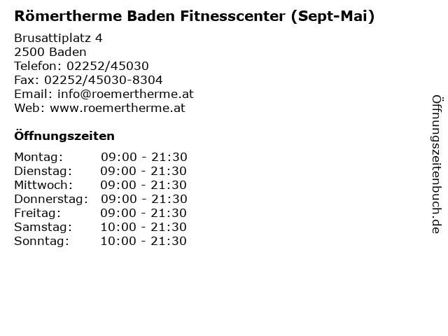 Römertherme Baden Fitnesscenter (Sept-Mai) in Baden: Adresse und Öffnungszeiten