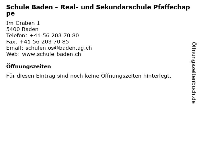Schule Baden - Real- und Sekundarschule Pfaffechappe in Baden: Adresse und Öffnungszeiten