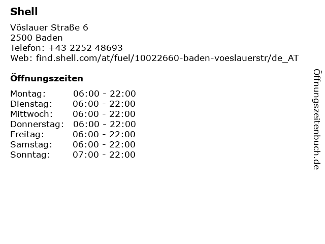 Shell Station in Baden: Adresse und Öffnungszeiten