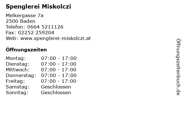 Spenglerei Miskolczi in Baden: Adresse und Öffnungszeiten