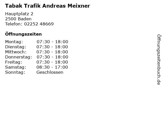 Tabak Trafik Andreas Meixner in Baden: Adresse und Öffnungszeiten