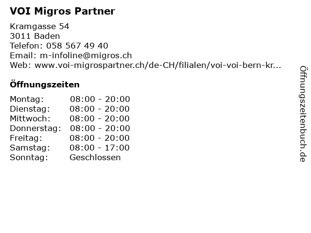 VOI Migros Partner in Baden: Adresse und Öffnungszeiten