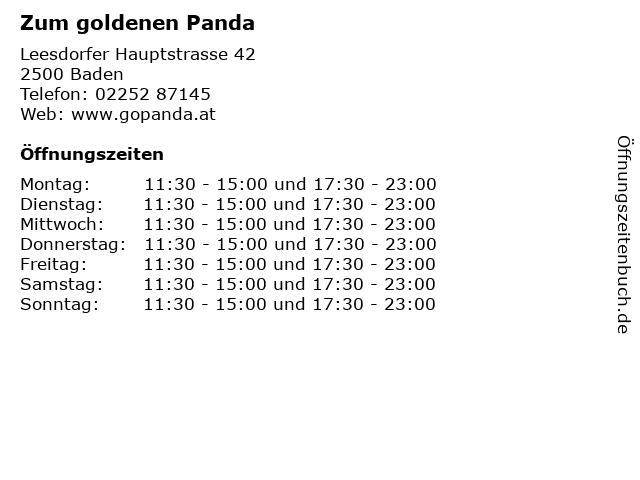 Zum goldenen Panda in Baden: Adresse und Öffnungszeiten
