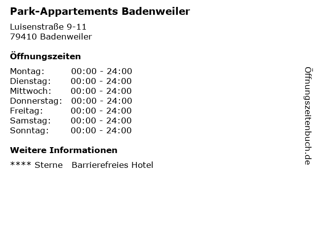 Park-Appartements Badenweiler in Badenweiler: Adresse und Öffnungszeiten