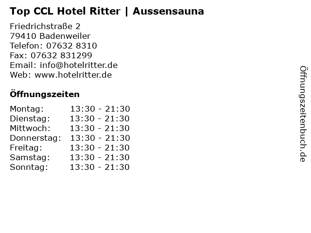 Top CCL Hotel Ritter | Aussensauna in Badenweiler: Adresse und Öffnungszeiten
