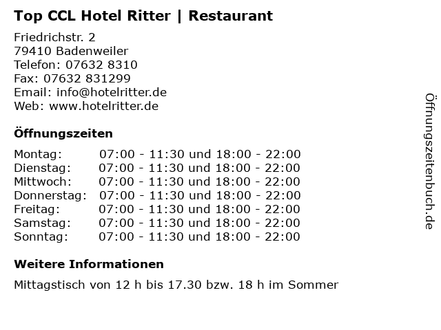 Top CCL Hotel Ritter | Restaurant in Badenweiler: Adresse und Öffnungszeiten