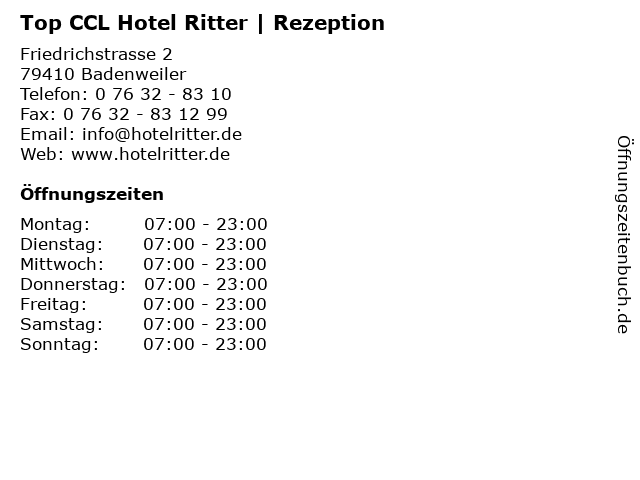 Top CCL Hotel Ritter | Rezeption in Badenweiler: Adresse und Öffnungszeiten