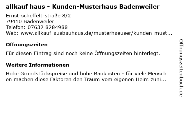 allkauf haus - Kunden-Musterhaus Badenweiler in Badenweiler: Adresse und Öffnungszeiten