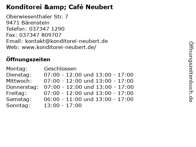 Konditorei & Café Neubert in Bärenstein: Adresse und Öffnungszeiten