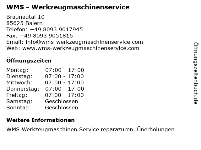 WMS - Werkzeugmaschinenservice in Baiern: Adresse und Öffnungszeiten