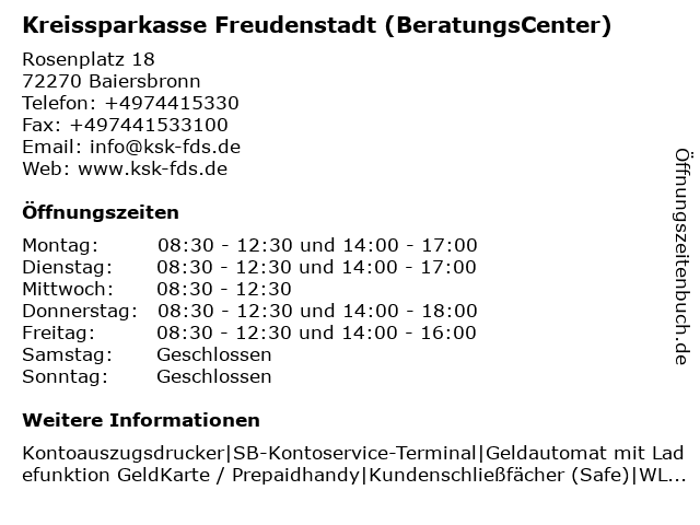 Á Offnungszeiten Kreissparkasse Freudenstadt Beratungscenter Baiersbronn Rosenplatz 18 In Baiersbronn