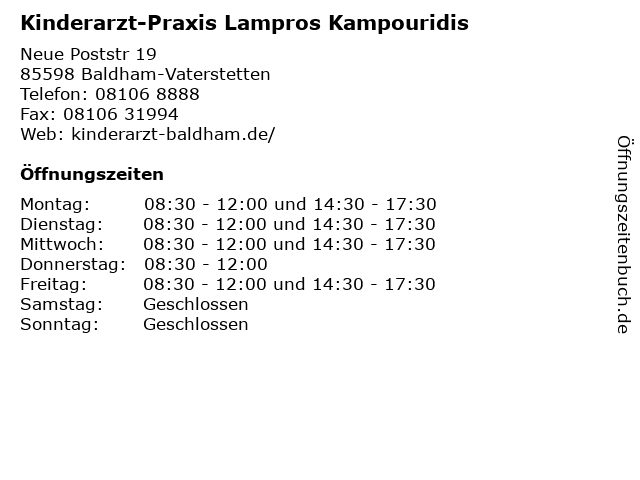 Kinderarzt-Praxis Lampros Kampouridis in Baldham-Vaterstetten: Adresse und Öffnungszeiten