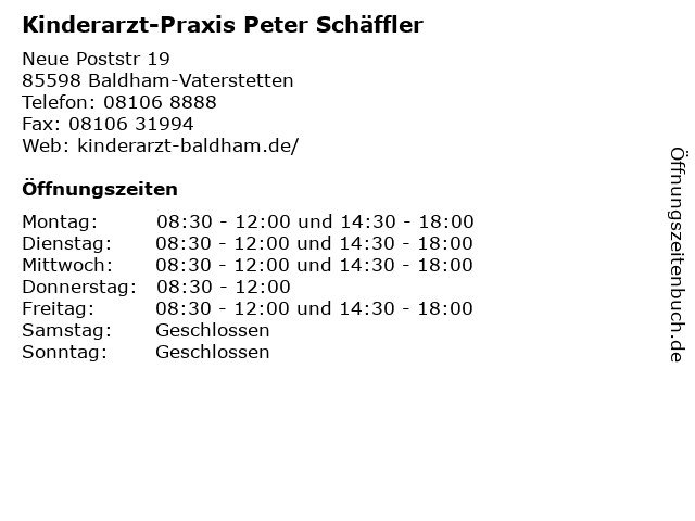 Kinderarzt-Praxis Peter Schäffler in Baldham-Vaterstetten: Adresse und Öffnungszeiten