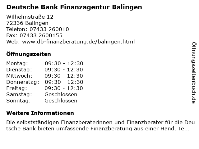 ᐅ Offnungszeiten Finanzagentur Fur Die Deutsche Bank Bernd