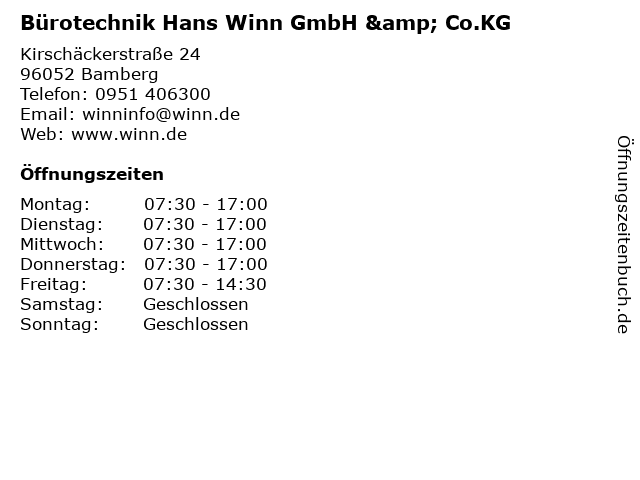 Bürotechnik Hans Winn GmbH & Co.KG in Bamberg: Adresse und Öffnungszeiten