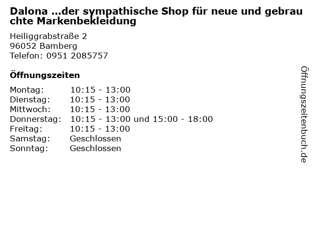 Dalona ...der sympathische Shop für neue und gebrauchte Markenbekleidung in Bamberg: Adresse und Öffnungszeiten