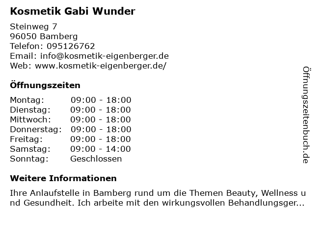 Kosmetik Gabi Wunder in Bamberg: Adresse und Öffnungszeiten