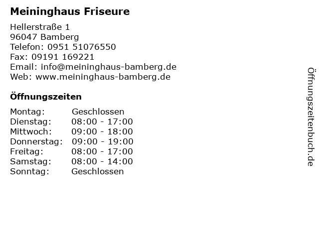 Meininghaus Friseure in Bamberg: Adresse und Öffnungszeiten