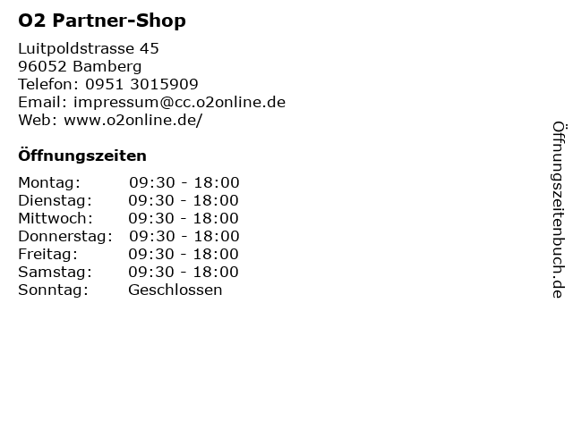 O2 Partner-Shop in Bamberg: Adresse und Öffnungszeiten