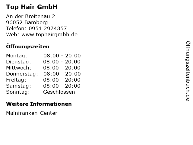 Top Hair GmbH in Bamberg: Adresse und Öffnungszeiten