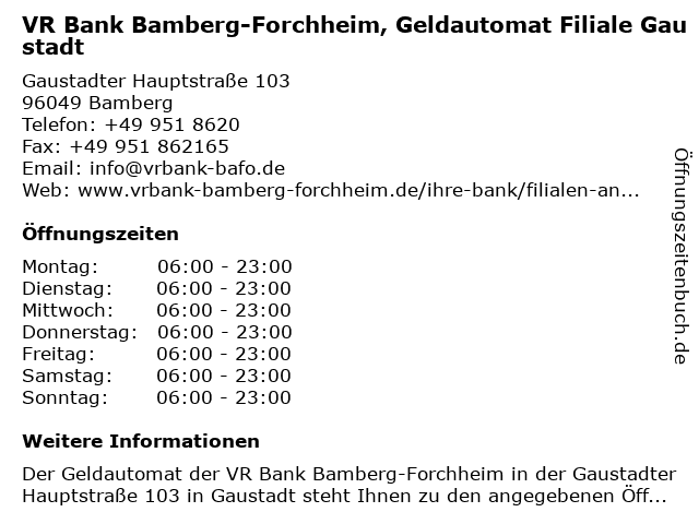 ᐅ Offnungszeiten Vr Bank Bamberg Eg Geldautomat Geschaftsstelle