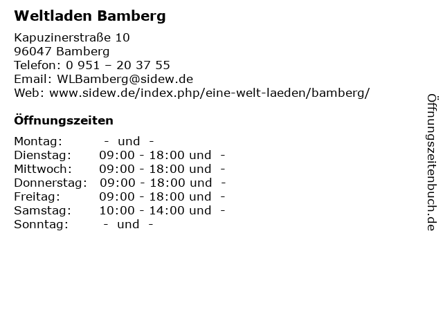 Weltladen Bamberg in Bamberg: Adresse und Öffnungszeiten
