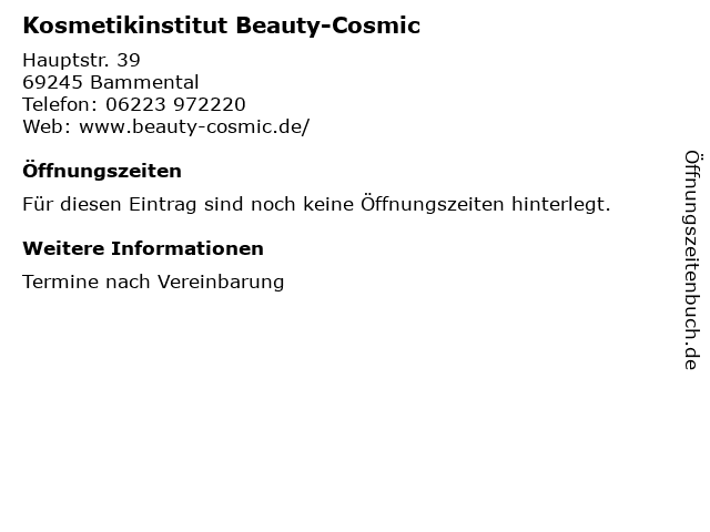 Kosmetikinstitut Beauty-Cosmic in Bammental: Adresse und Öffnungszeiten