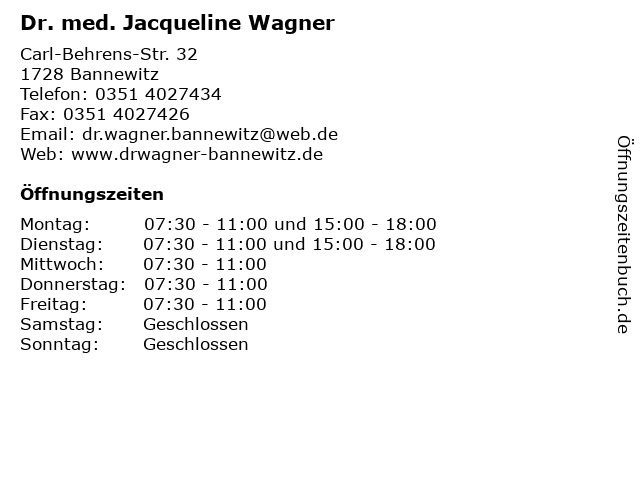 Dr. med. Jacqueline Wagner in Bannewitz: Adresse und Öffnungszeiten