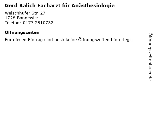 Gerd Kalich Facharzt für Anästhesiologie in Bannewitz: Adresse und Öffnungszeiten