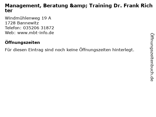 Management, Beratung & Training Dr. Frank Richter in Bannewitz: Adresse und Öffnungszeiten