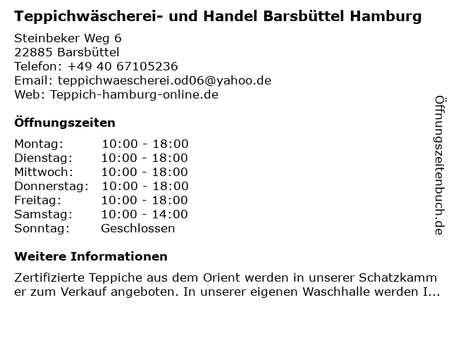 Teppichwäscherei- und Handel Barsbüttel Hamburg in Barsbüttel: Adresse und Öffnungszeiten