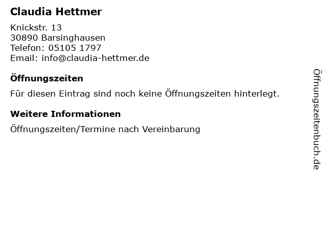 Claudia Hettmer in Barsinghausen: Adresse und Öffnungszeiten