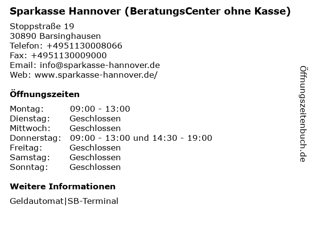 ᐅ Offnungszeiten Sparkasse Hannover Beratungscenter Egestorf
