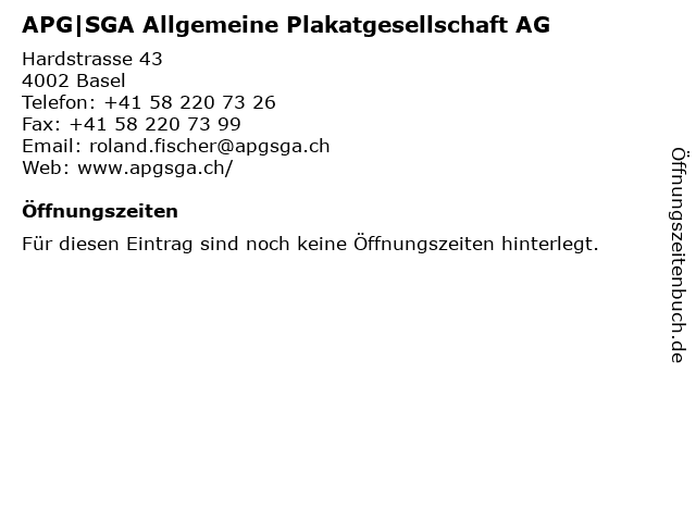 APG|SGA Allgemeine Plakatgesellschaft AG in Basel: Adresse und Öffnungszeiten