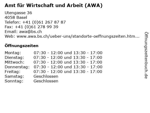 Amt für Wirtschaft und Arbeit (AWA) in Basel: Adresse und Öffnungszeiten