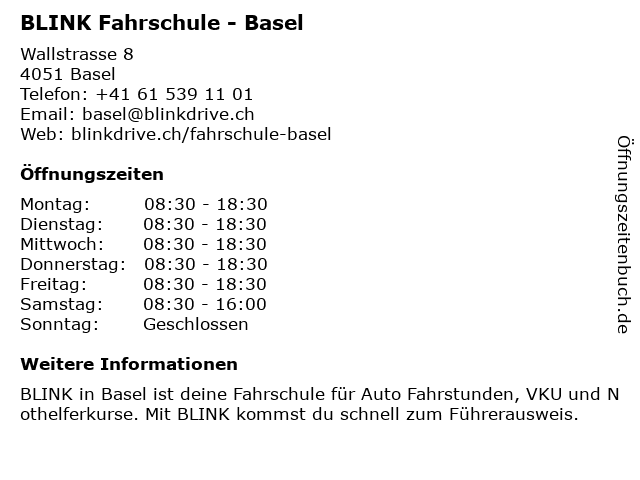BLINK Fahrschule - Basel in Basel: Adresse und Öffnungszeiten