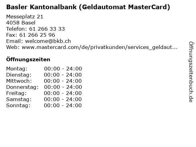 Basler Kantonalbank (Geldautomat MasterCard) in Basel: Adresse und Öffnungszeiten