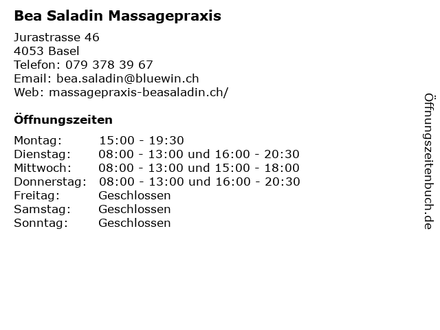 Bea Saladin Massagepraxis in Basel: Adresse und Öffnungszeiten
